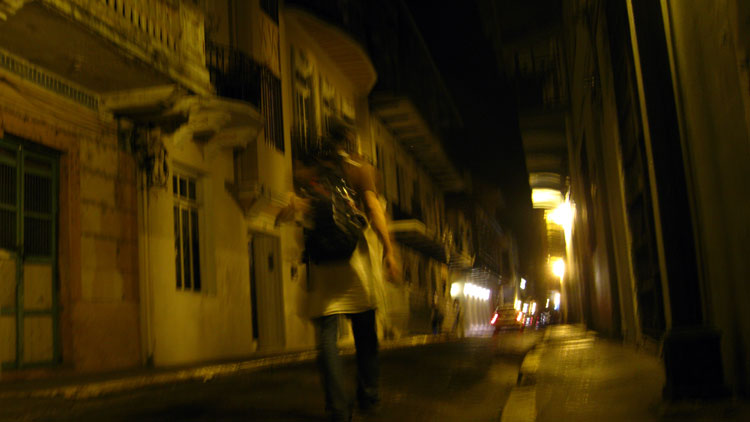 Deserted alleys of Casco Viejo in the dead of night.