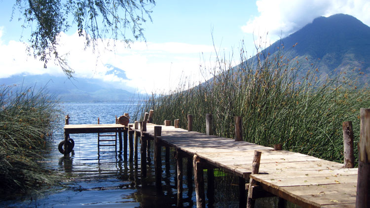 Lake Atitlan viewed from shore of San Marcos la Laguna.