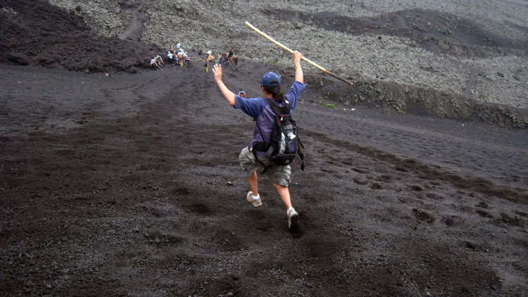 Flying down volcanic rocks, this is MUCH steeper and farther than it looks.